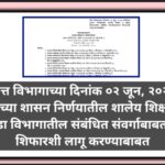 वित्त विभागाच्या दिनांक ०२ जून, २०२५ रोजीच्या शासन निर्णयातील शालेय शिक्षण व क्रीडा विभागातील संबंधि...
