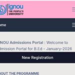IGNOU Admissions Portal for B.Ed - January-2026 New Registration link