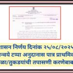 शासन निर्णय दिनांक २५/०८/२०२५ अन्वये टप्पा अनुदानास पात्र प्राथमिक शाळा/तुकडयांची तपासणी करणेबाबत ta...