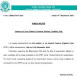 PUBLIC NOTICE Conduct of 22nd Edition of Central Teacher Eligibility Test 
