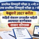 प्राथमिक शिष्यवृत्ती परीक्षा (इ. 4 थी) व उच्च प्राथमिक शिष्यवृत्ती परीक्षा (इ. 7 वी) फेब्रुवारी 2027...